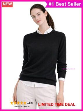 100% Pure Cashmere Women's Crewneck Pullover Sweater Long Sleeve